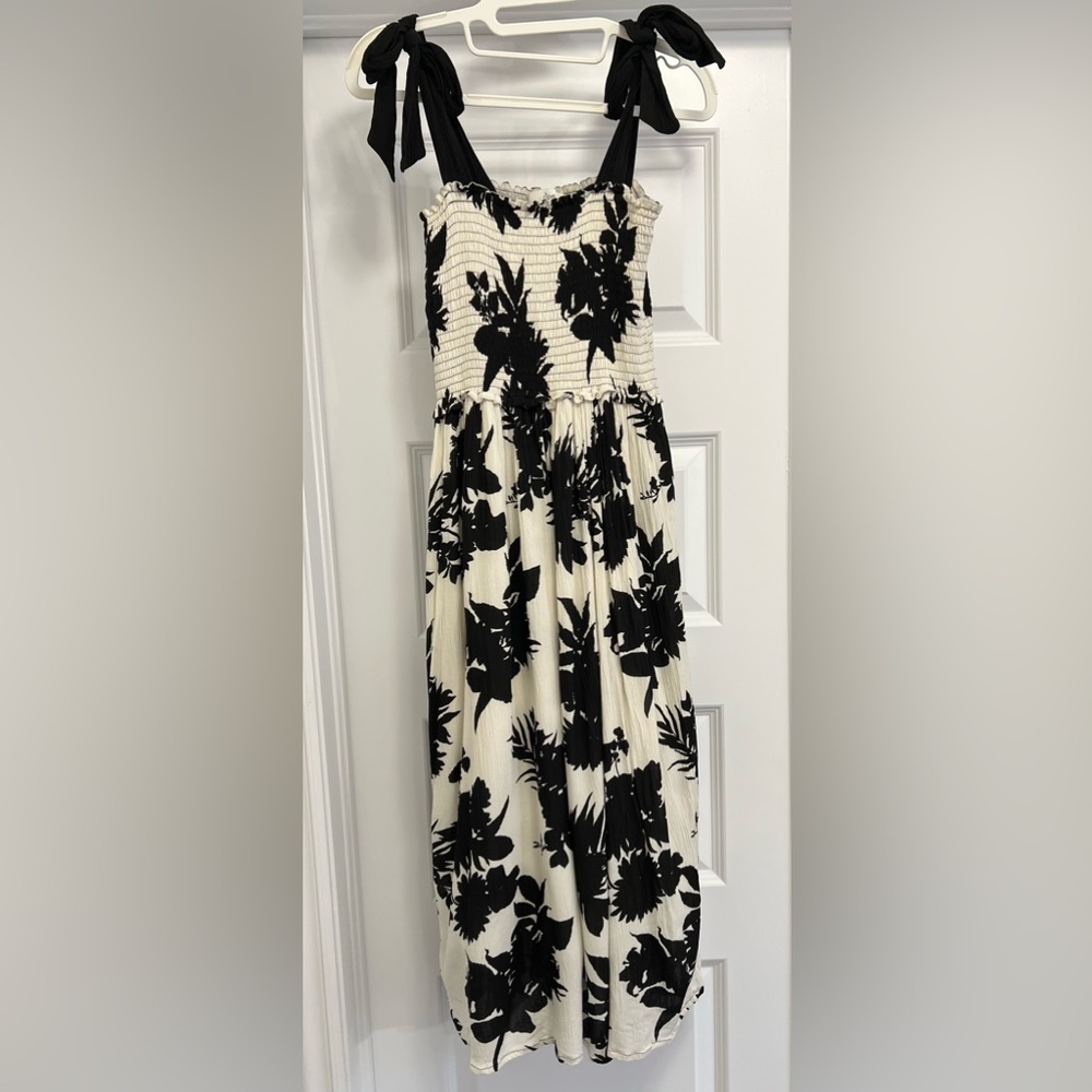 RIPE Angie Smocked Dress, Black/white, Small